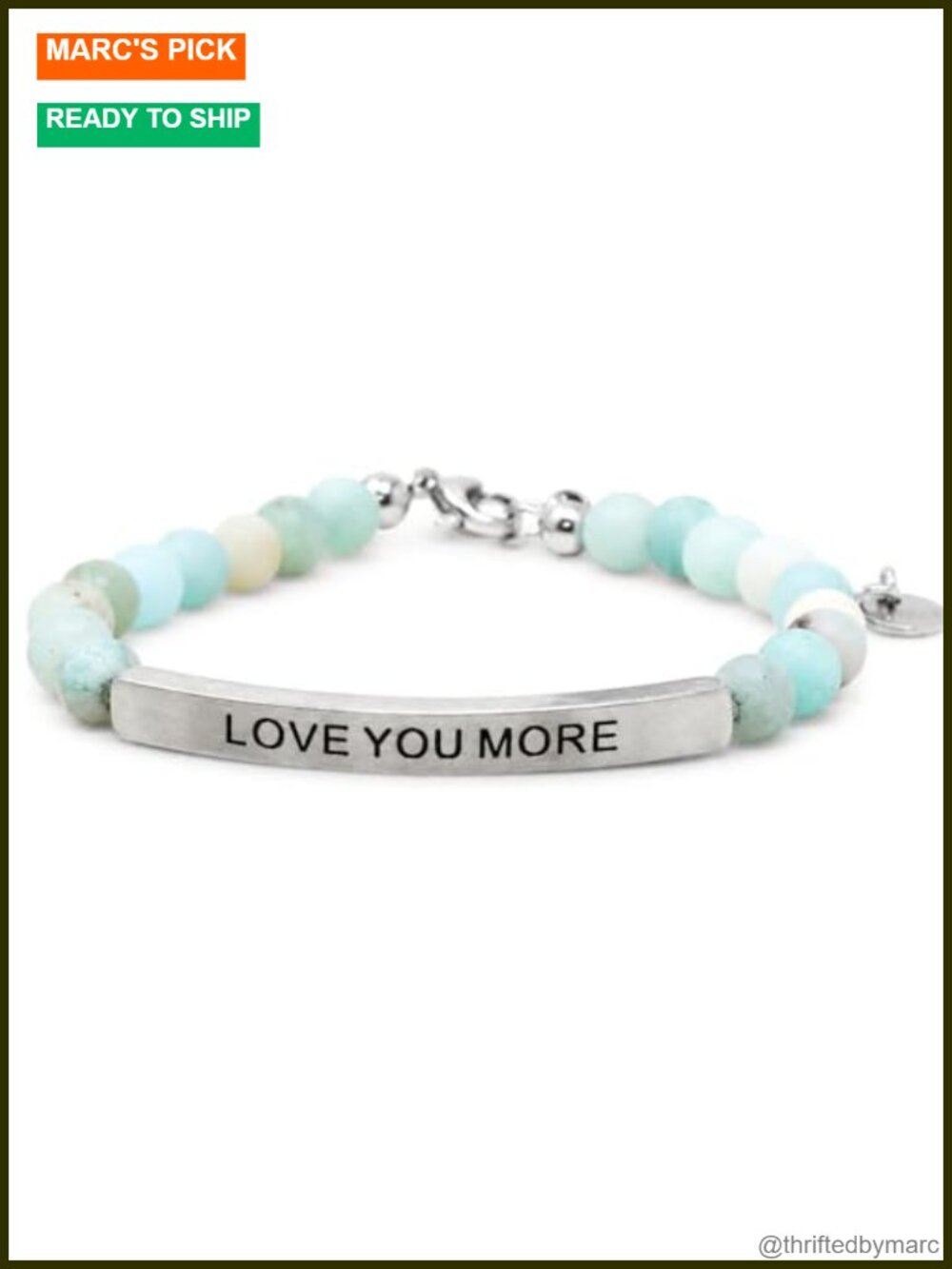 Love You More Natural Gemstone Stretch Bracelet with Engraved Stainless Steel